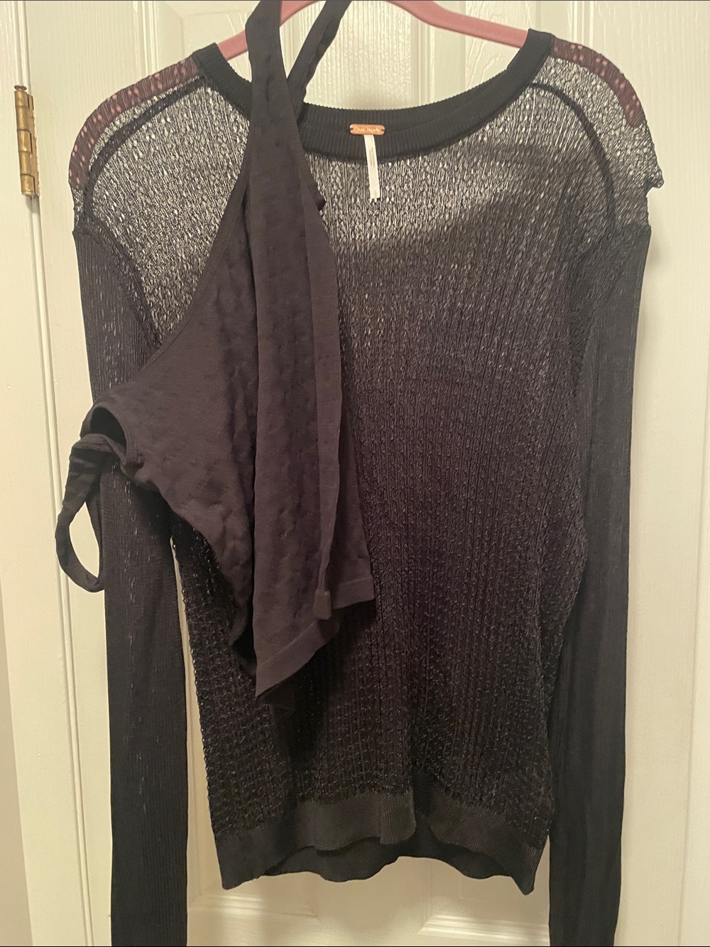 Black Women's Lightweight Sheer Knit Sweater - FREE PEOPLE WITH BLACK FB TANK
